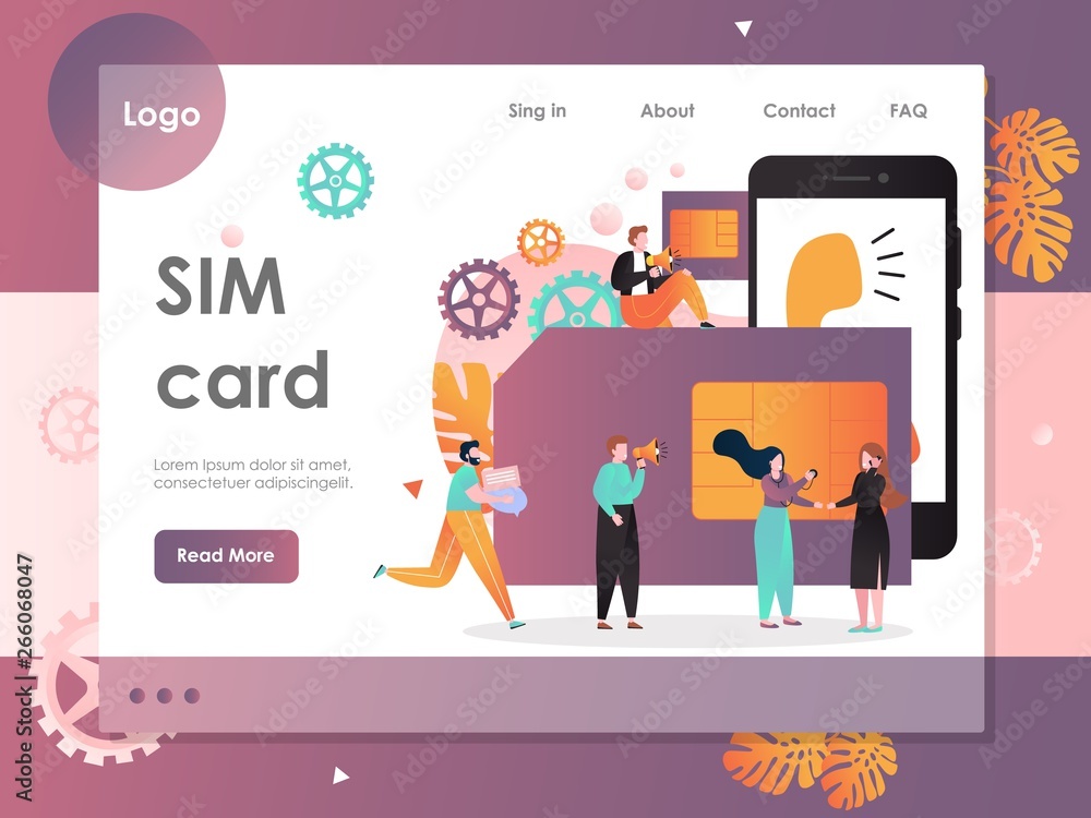 Poster sim card vector website landing page design template