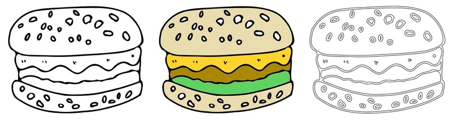abstract draw set of doodle hamburger isolate on white background,illustration,vector