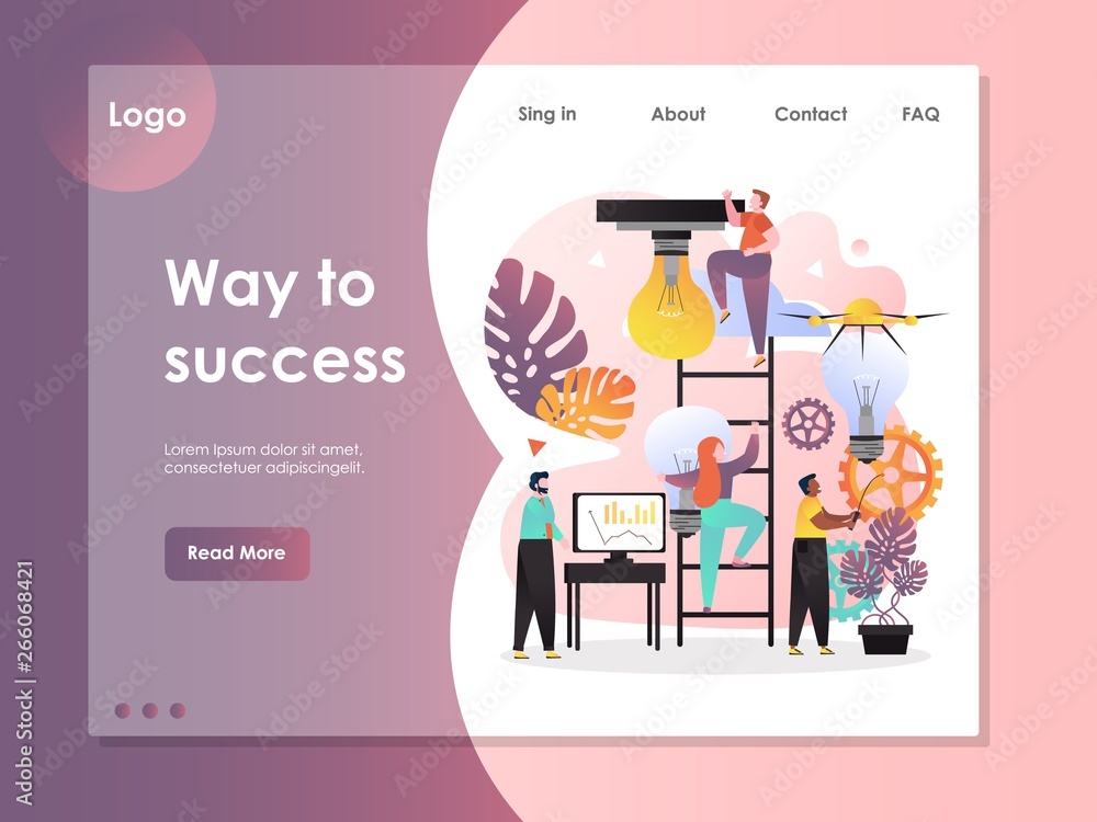 Poster way to success vector website landing page design template