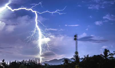 Wireless high speed like lightning power. blue sky and white black cloud color background