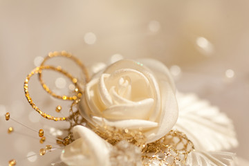 Abstract wedding background from laces and satin rose