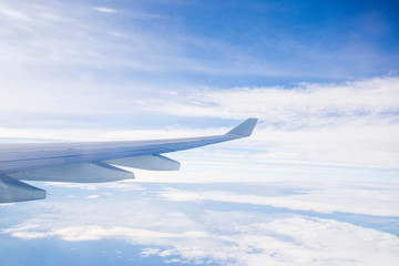 wing of an airplane flying above clouds