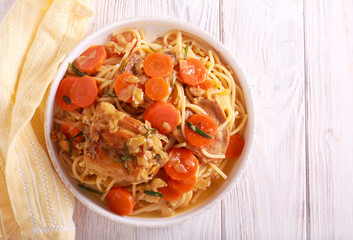 Pasta with rosemary rabbit stew