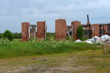 Ruins of buildings at the Sergievsky monastery on the island of Muksalm, Solovki islands,...