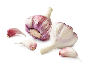 Fresh two garlic with garlic cloves isolated on white background