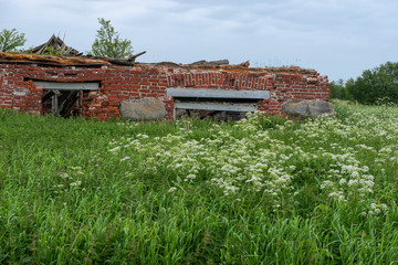 Fototapeta na wymiar Ruins of buildings at the Sergievsky monastery on the island of Muksalm, Solovki islands, Arkhangelsk region, Russia
