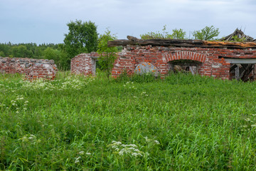 Ruins of buildings at the Sergievsky monastery on the island of Muksalm, Solovki islands,...