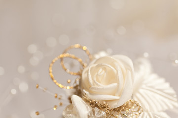 Abstract wedding background from laces and satin rose