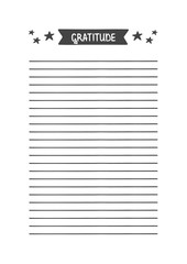 Gratitude. Vector Template for Agenda, Planner and Other Stationery. Printable Organizer for Study, School or Work. Objects Isolated on White Background.