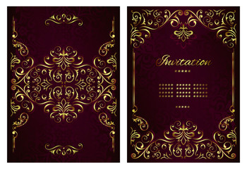 Vintage background mandala card with golden lace ornaments and art deco floral decorative elements