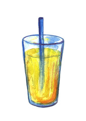 Cocktail drink summer orange lime green watercolor hand drawn