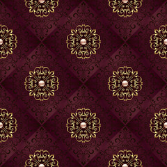 Vintage background mandala card with golden lace ornaments and art deco floral decorative elements