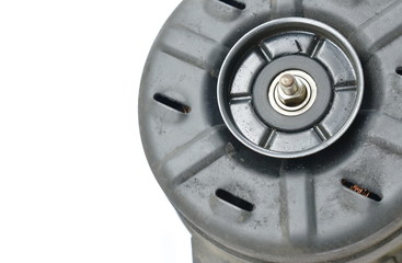 broken electric fan motor for car air conditioner system on white background