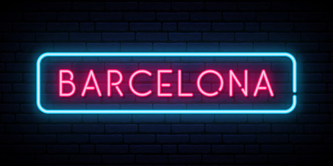 Barcelona neon sign. Bright light signboard. Vector banner.