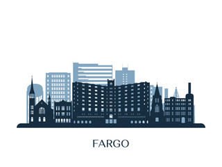 Fototapeta premium Fargo skyline, monochrome silhouette. Vector illustration.