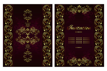 Vintage background mandala card with golden lace ornaments and art deco floral decorative elements