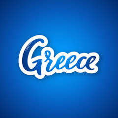 Greece - hand drawn lettering country name. Sticker with lettering in paper cut style. Vector illustration.