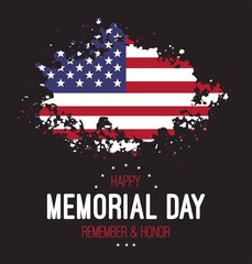 Memorial day. Remember & honor. USA patriotic illustration.Grunge flag of USA