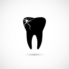  Black tooth icon with caries