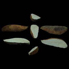 Half yuca fruit black background multiple angles 3d render