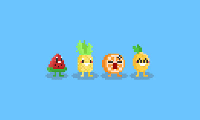 Pixel fruit character.summer tropical.8bit.