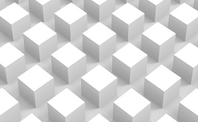 3d rendering. perspective view of modern abstract white square cube box bar stack wall design background.