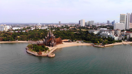 Fototapeta na wymiar Temple of Truth in Pattaya, Thailand, top view.