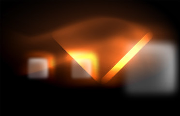 Neon square and line lights on dark background with blurred effects