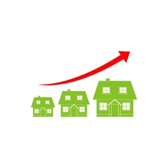 Upward arrow and houses icon sign logo
