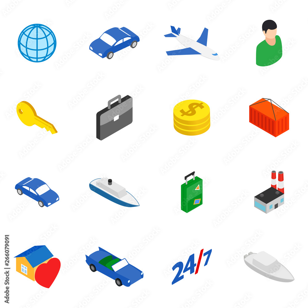 Poster movement icons set. isometric set of 16 movement vector icons for web isolated on white background
