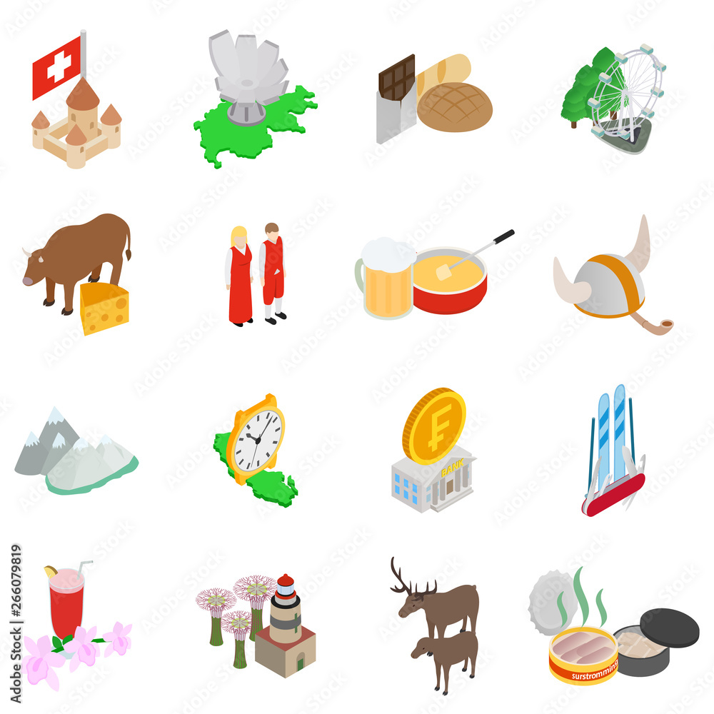 Poster baltic area icons set. isometric set of 16 baltic area vector icons for web isolated on white backgr