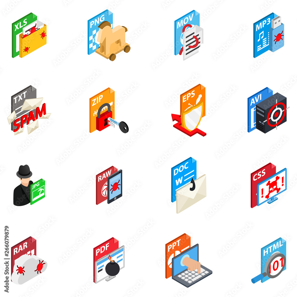 Poster data protection icons set. isometric set of 16 data protection vector icons for web isolated on whit