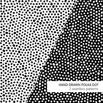 Monochrome hand drawn polka dot seamless pattern set with grunge texture effect on white background. Vector design for fabric, textile, wallpaper, package design.