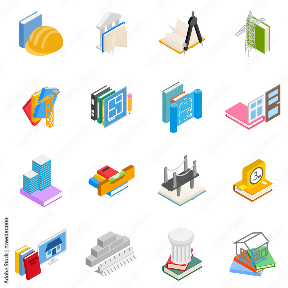 Poster engineering research icons set. isometric set of 16 engineering research vector icons for web isolat