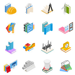 Engineering research icons set. Isometric set of 16 engineering research vector icons for web isolated on white background