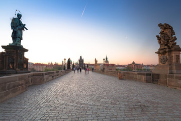 Fototapeta premium Charles bridge in Prague at dawn, Czech Republic