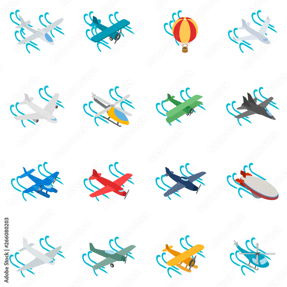 Aufkleber aeronaut icons set. isometric set of 16 aeronaut vector icons for web isolated on white background