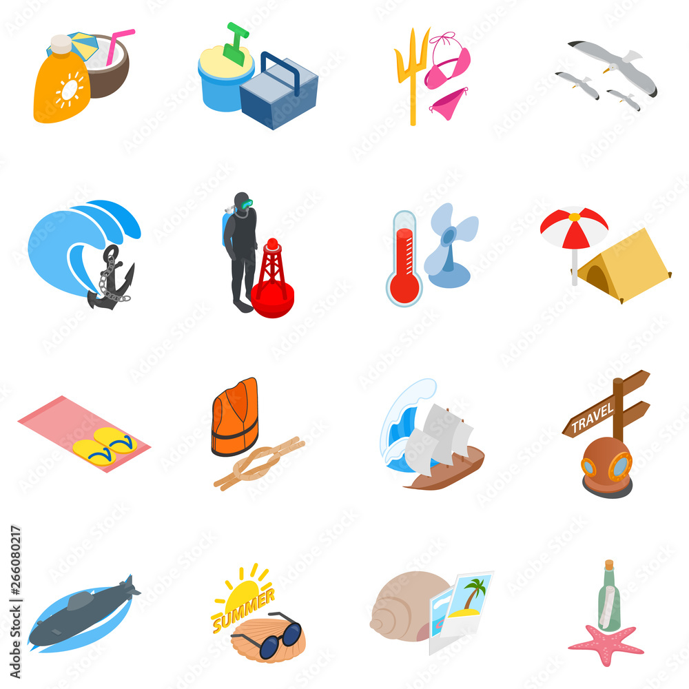 Poster sea route icons set. isometric set of 16 sea route vector icons for web isolated on white background
