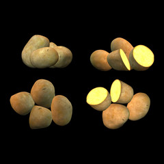 Half potatoes fruit black background multiple angles 3d render