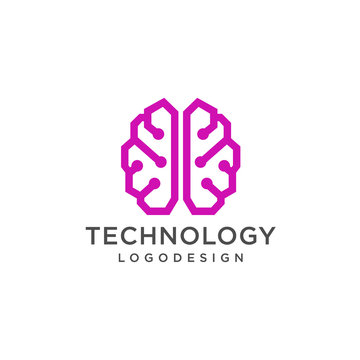 creative brain logo concept design with modern tech line style