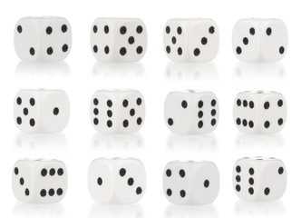Group of dice close up on white background
