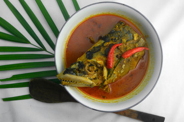 Fish head curry  on white background