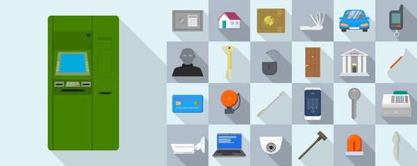 Burglar icons set. Flat set of burglar vector icons for web design