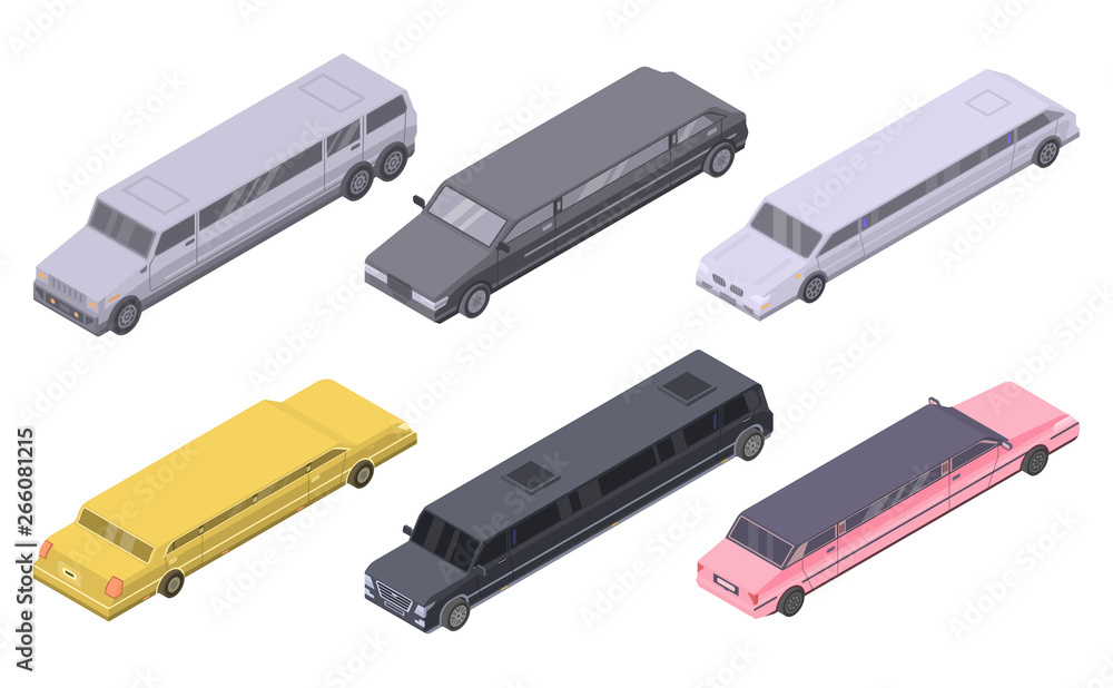 Poster limousine icons set. isometric set of limousine vector icons for web design isolated on white backgr