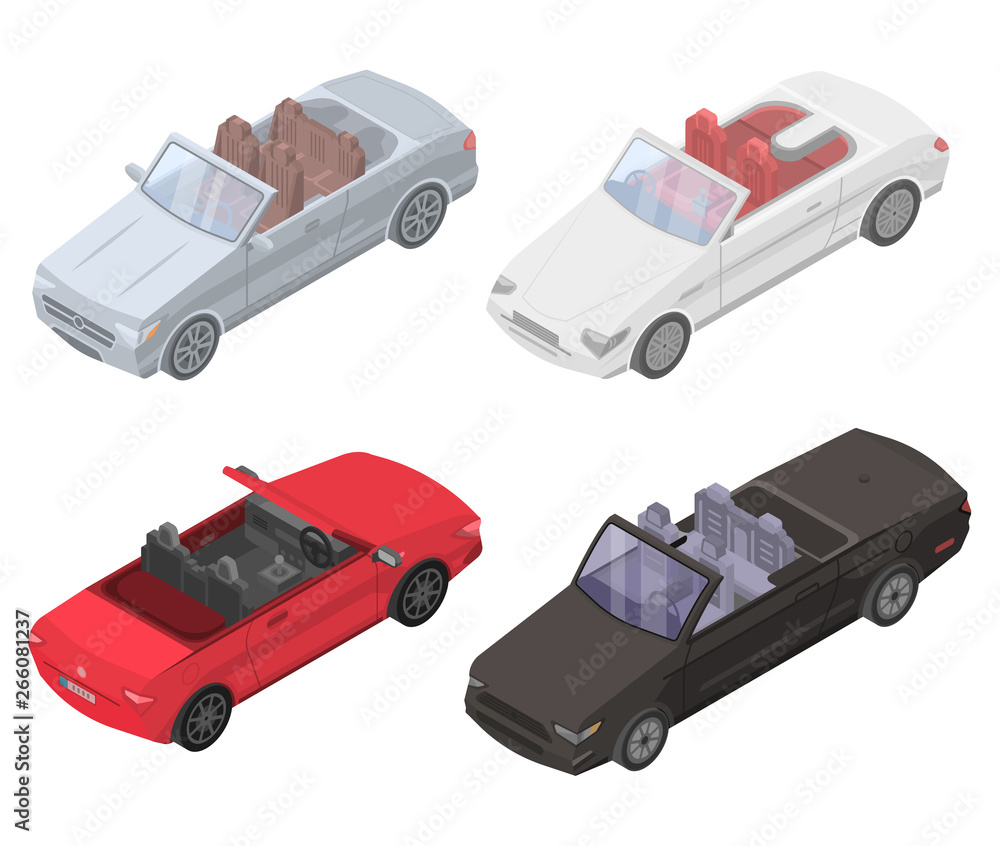 Poster cabriolet car icons set. isometric set of cabriolet car vector icons for web design isolated on whit