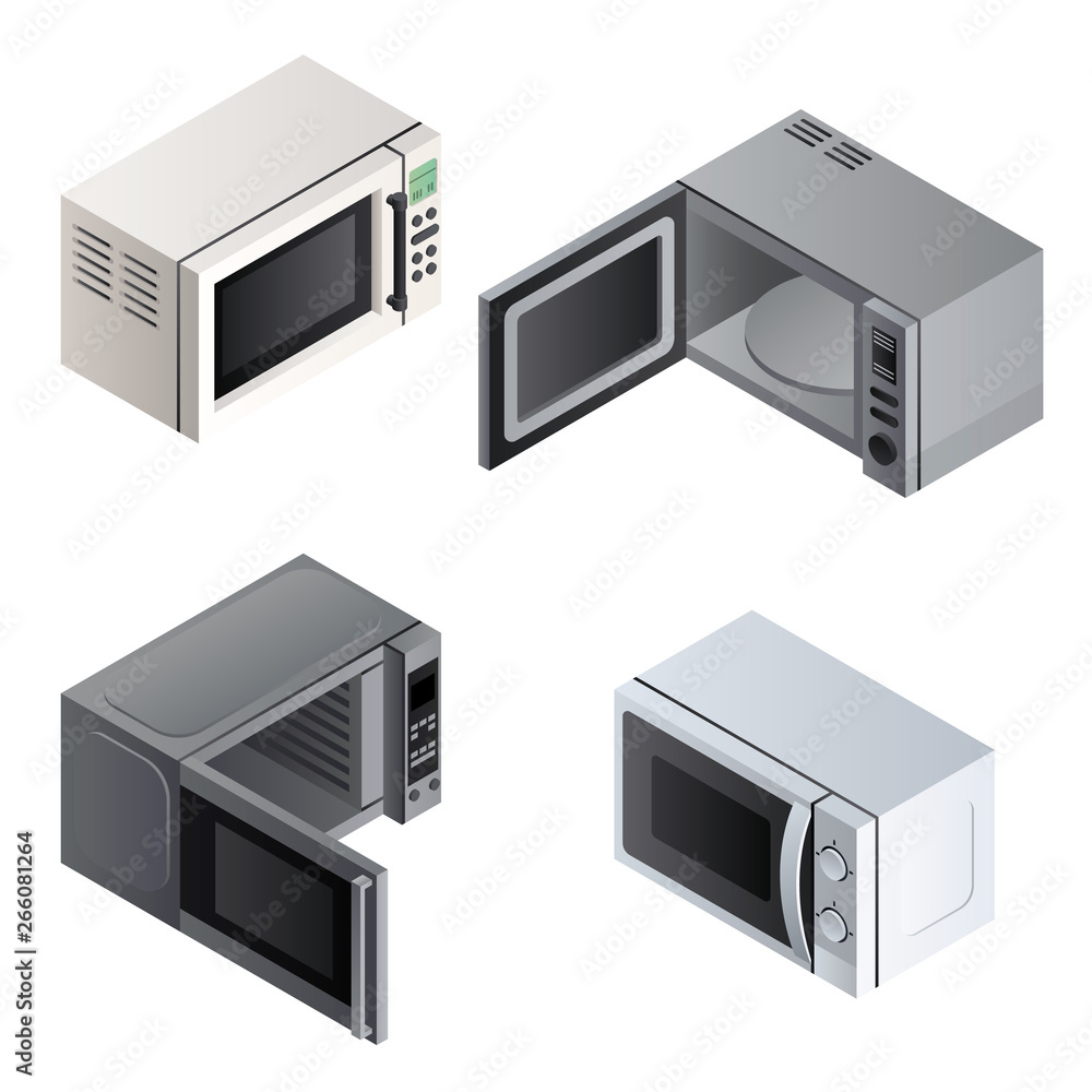 Poster microwave icons set. isometric set of microwave vector icons for web design isolated on white backgr