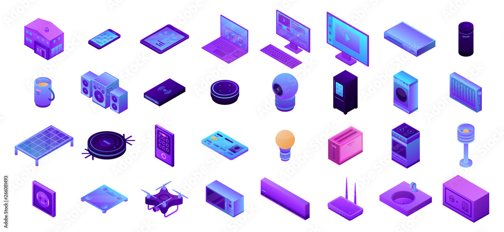 Poster smart home icons set. isometric set of smart home vector icons for web design isolated on white back