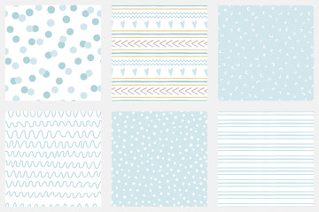 Baby boy shower blue collection Hand drawn seamless pattern set Blue simple textures for background Vector - obrazy, fototapety, plakaty
