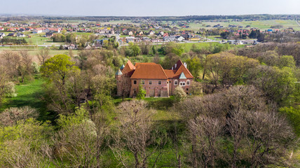 Aerial view of Late Gothic castle in Debno, near Tarnow,Lesser Poland,Poland