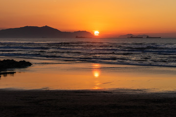 Sunset on the Atxabiribil beach, relax, peace and tranquility